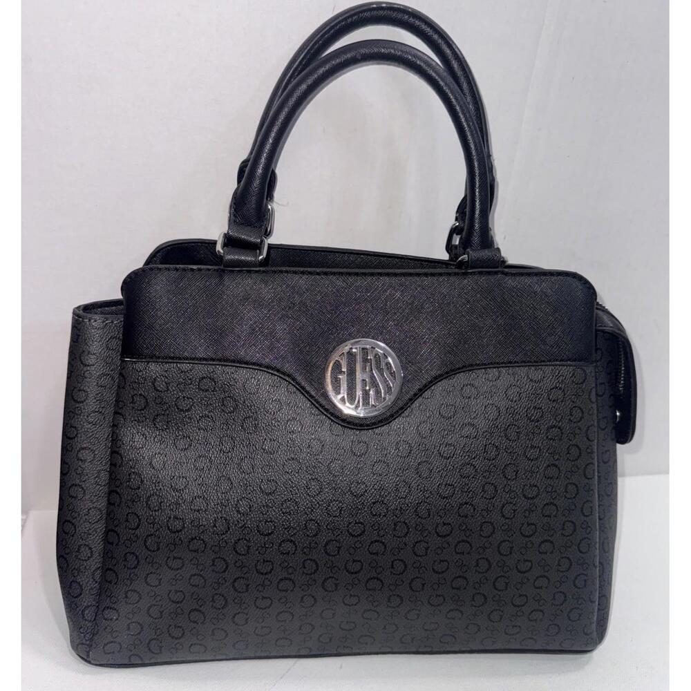 Y2K GUESS Black Monogram Old Money Classic Designer Chic Satchel Purse Bag